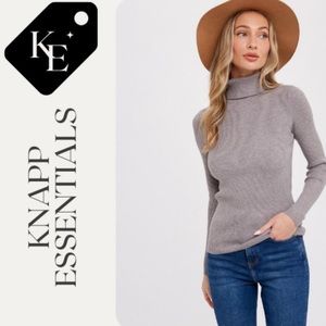 Bluivy Essential Rib Turtleneck Pullover - Gray